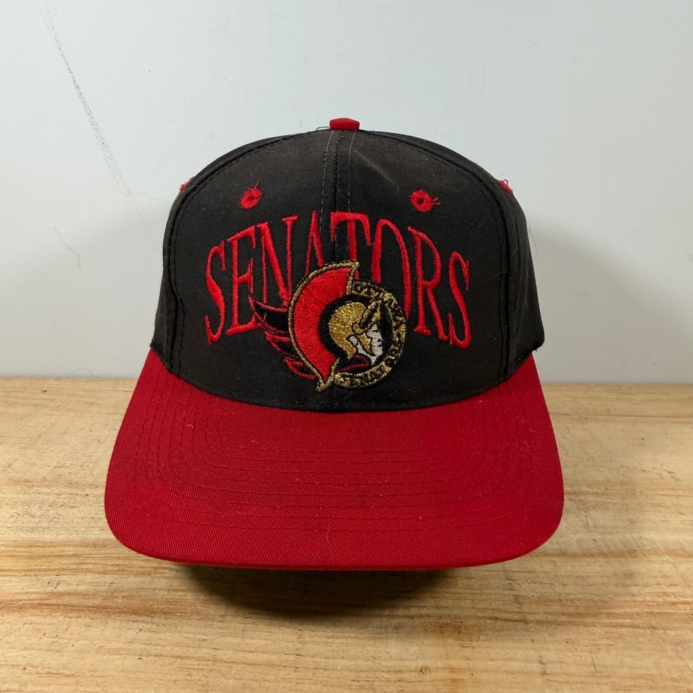 Ottawa Senators Hat Mens OSFM Black Vintage 2 Toned Leather Strapback Hockey Cap